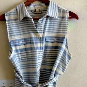 Sleeveless blue striped J Crew button up
